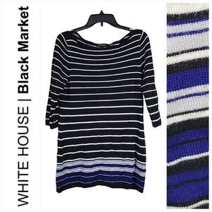 White House Black Market Boat Neck Stripe Pullover Top Lightweight Sweater